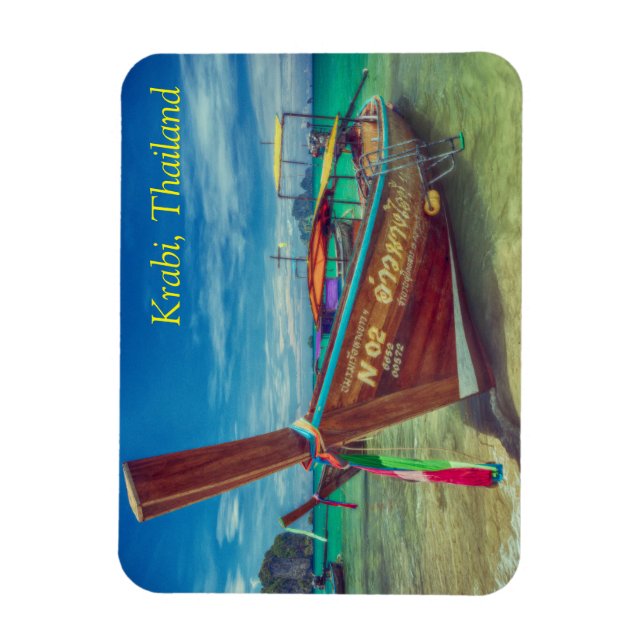 Magnet Flexible Bateau longue queue sur la plage, Krabi, Thaïlande (Vertical)