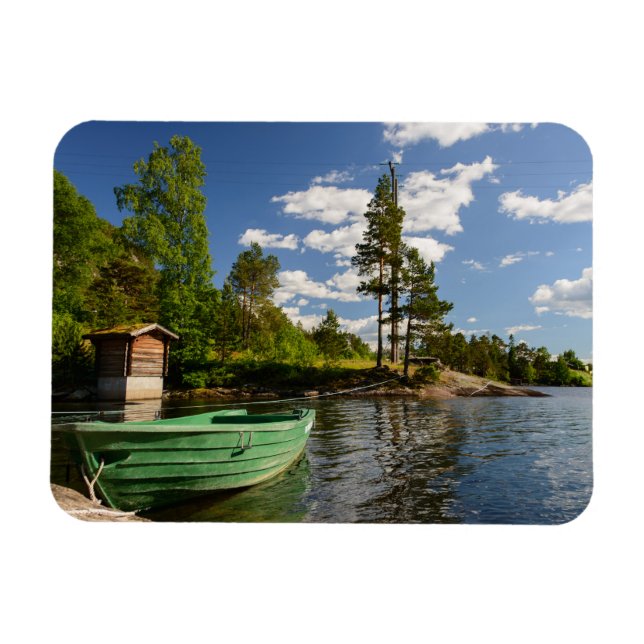 Magnet Flexible Bateau vert dans un fjord en Norvège (Horizontal)
