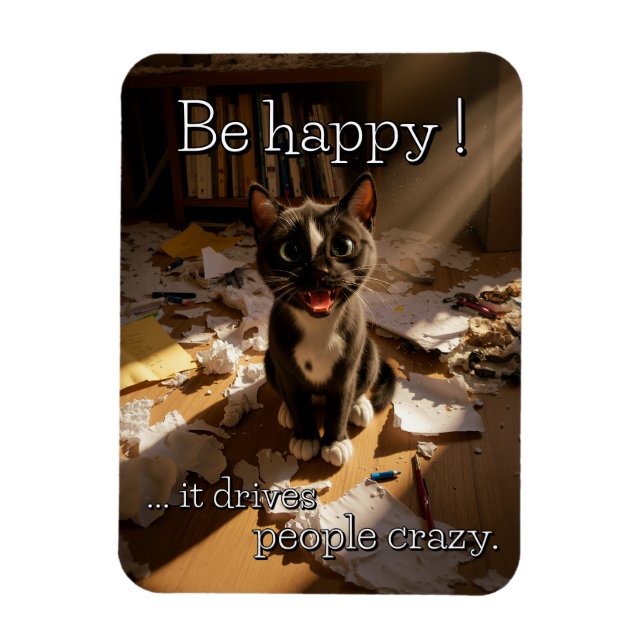 Magnet Flexible Be Happy Cat - Paper Mess Edition (Vertical)