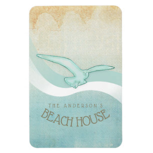 Magnet Flexible Beach House Seagull Aqua Blue ID623