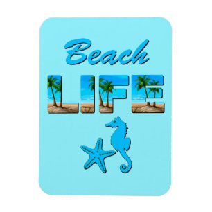 Magnet Flexible Beach Life Word Art avec sable et palmiers