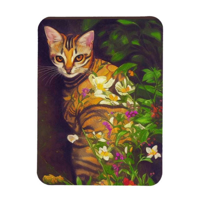 Magnet Flexible Beau chat abyssinien dans un jardin de minuit (Vertical)