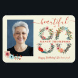 Magnet Flexible Beautiful at 80 Birthday Floral Number Poster<br><div class="desc">Celebrate 80 beautiful years with this unique poster. Design features the message, "Beautiful" in modern calligraphy script "at" then then birthday gal's name in the middle of the number 80 (featuring floral letters). So message reads Beautiful at 80 (name here). Happy Birthday! We love you! Placeholder for birthday lady's photo....</div>