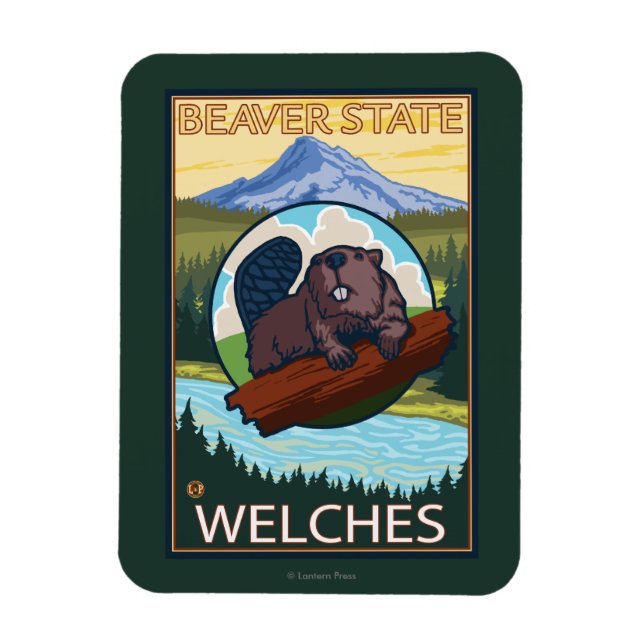 Magnet Flexible Beaver & Mt Hood - Welches, Oregon (Vertical)