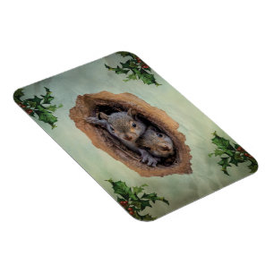 Magnet Flexible Bébé écureuils gris Noël