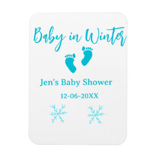 Magnet Flexible Bébé en hiver baby shower bleu bébé pieds snowflak