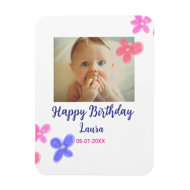 Magnet Flexible Bébé enfants 1er anniversaire ajouter le nom date  (Vertical)