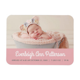 Magnet Flexible Bébé fille rose Faire-part de naissance photo pers