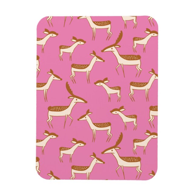 Magnet Flexible Bébé mignon cerf et famille sur rose (Vertical)