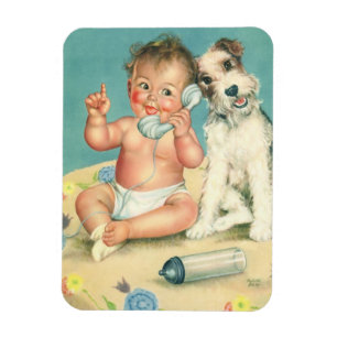 Magnet Flexible Bébé mignon vintage parlant au téléphone avec un c
