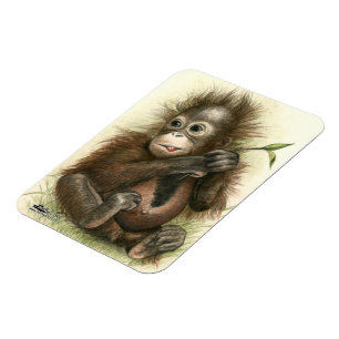 Magnet Flexible Bébé orang-outan avec des feuilles