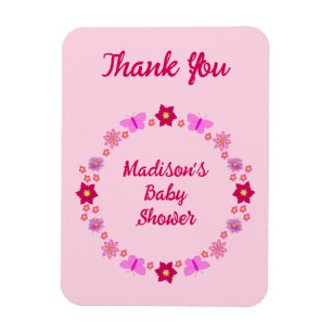 Magnet Flexible Bébé rose Papillons et fleurs personnalisés