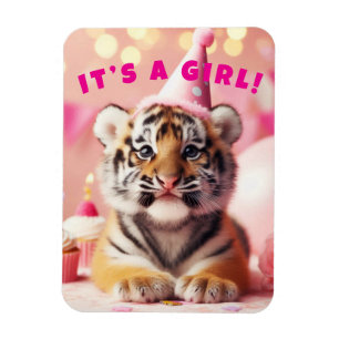 Magnet Flexible Bébé Tiger mignon bébé Révéler fille rose