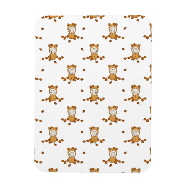 Magnet Flexible Bébés mignons d'automne dans un motif de feuilles  (Vertical)