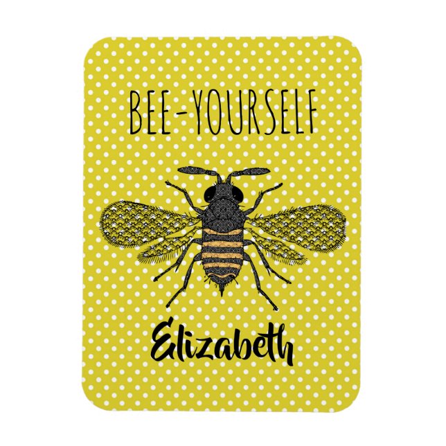 Magnet Flexible BEE Yellow Polkadot design tendance nommé (Vertical)