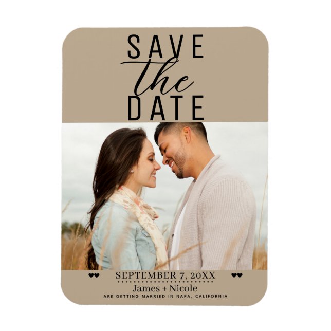 Magnet Flexible Beige amande moderne Enregistrer la date Mariage P (Vertical)