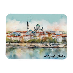 Magnet Flexible Belgrade Serbie Silhouette Aquarelle Peinture