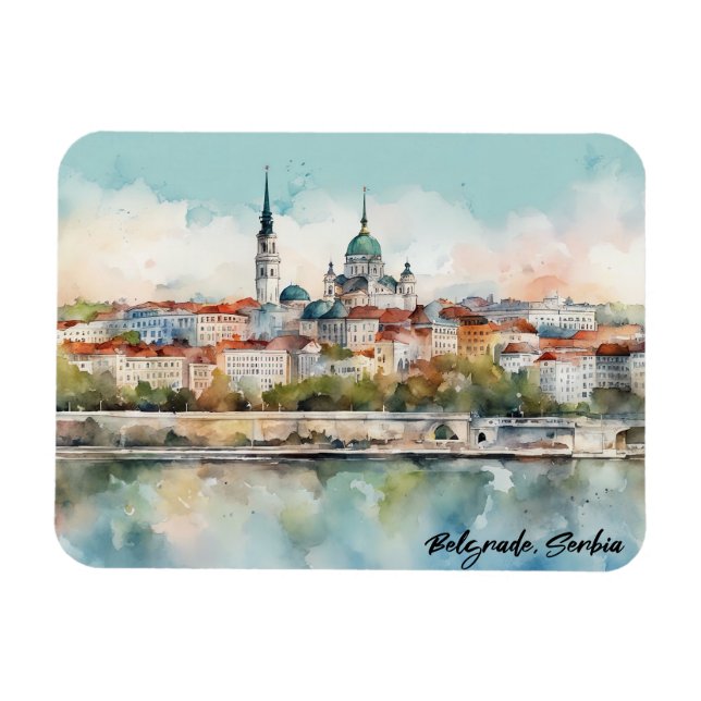 Magnet Flexible Belgrade Serbie Silhouette Aquarelle Peinture (Horizontal)
