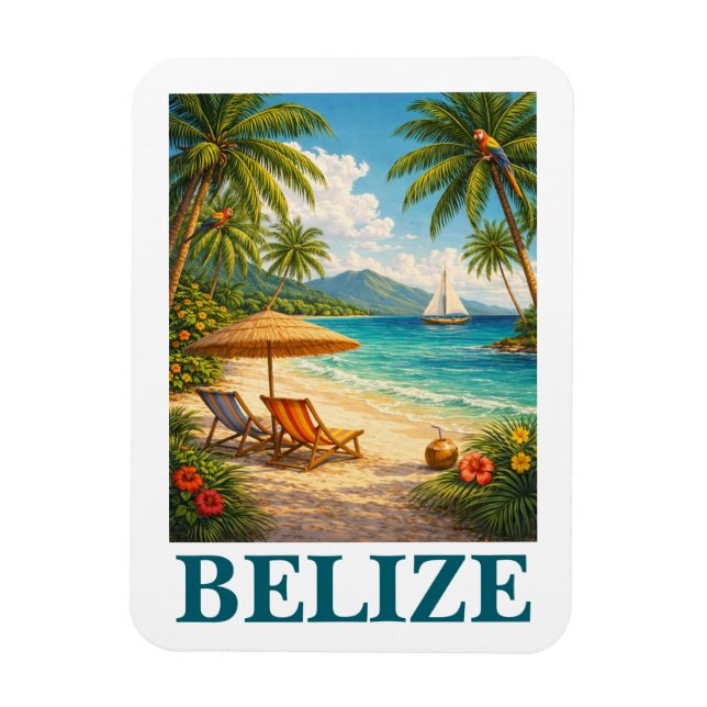 Magnet Flexible Belize Caraïbes Tropical Voyage Vintage (Vertical)