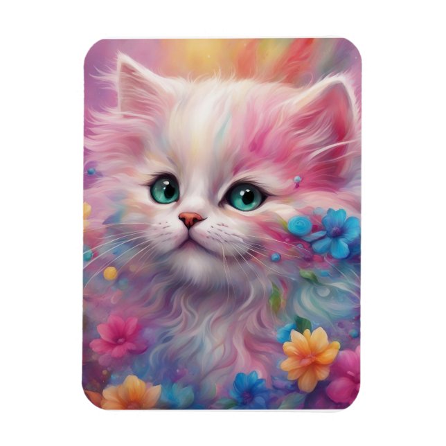 Magnet Flexible Belle Chat Blanc Fluffy (Vertical)