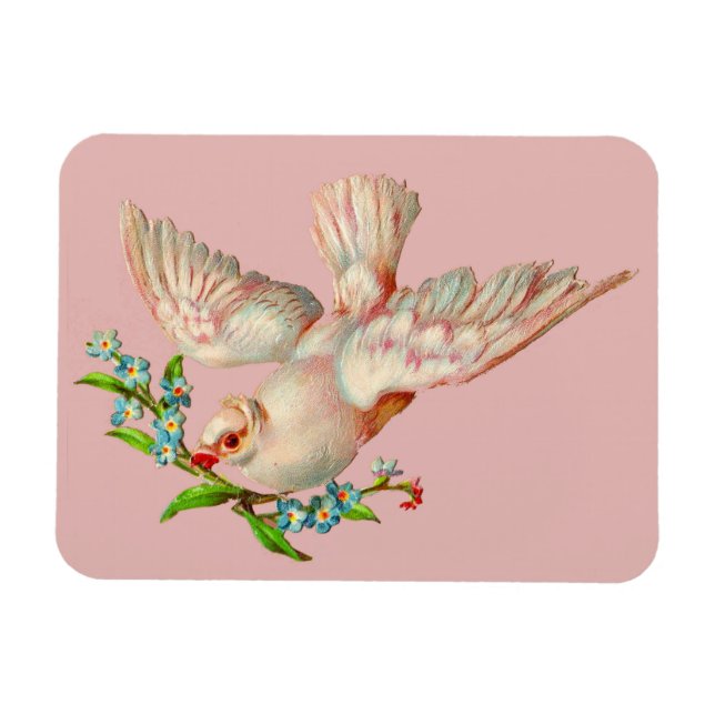 Magnet Flexible belle colombe blanche avec sprig dans la bouche (Horizontal)