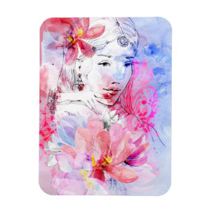 Magnet Flexible Belle fille avec un bouquet des fleurs