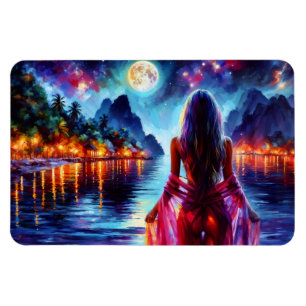 Magnet Flexible Belle fille regardant l'eau nocturne lumineuse