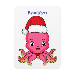 Magnet Flexible Belle pieuvre joyeuse en casquette de Noël