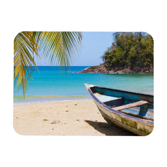 Magnet Flexible Belle plage tropicale avec bateau à rames (Horizontal)