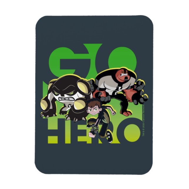 Magnet Flexible Ben Tennyson, Cannonbolt et Four Arms - Go Hero (Vertical)