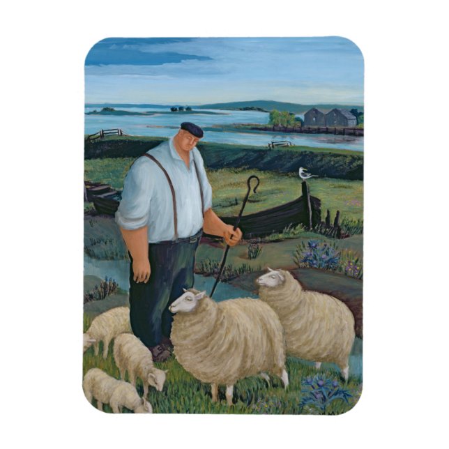 Magnet Flexible Berger avec mouton dans le paysage de la rivière (Vertical)