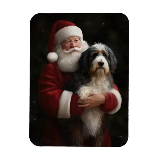 Magnet Flexible Bernedoodle avec Noël Festif du Père Noël (Vertical)