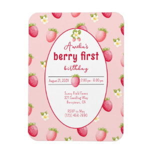 Magnet Flexible Berry First Birthday Strawberry Invitation