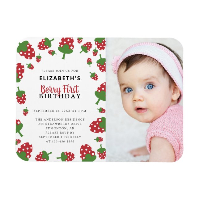 Magnet Flexible Berry Premier anniversaire mignonne fraise photo (Horizontal)