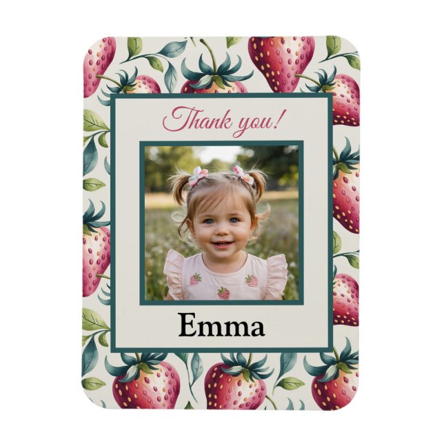 Magnet Flexible Berry Sweet Strawberry Birthday Thank You Photo (Vertical)