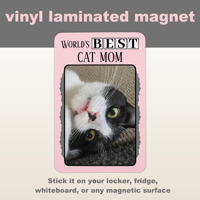Magnet Flexible Best cat maman ajouter photo rose gris (Créateur téléchargé)