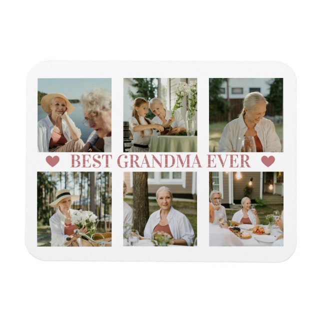 Magnet Flexible Best Grandma Ever Photo Collage – Gift with Hearts (Horizontal)