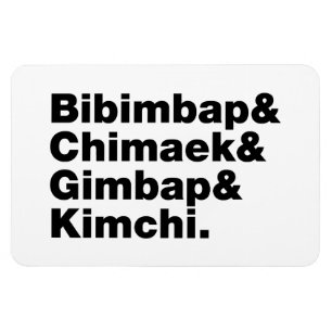 Magnet Flexible Bibimbap & Chimaek & Gimbap & Kimchi. Aliments cor