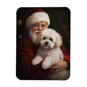 Magnet Flexible Bichon frisé avec le Père Noël Noël festif