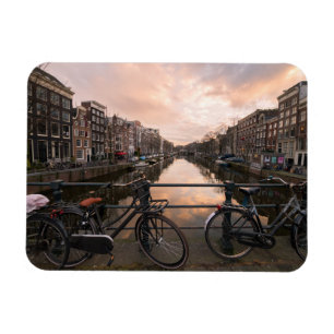 Magnet Flexible Bicyclettes au coucher du soleil à Amsterdam