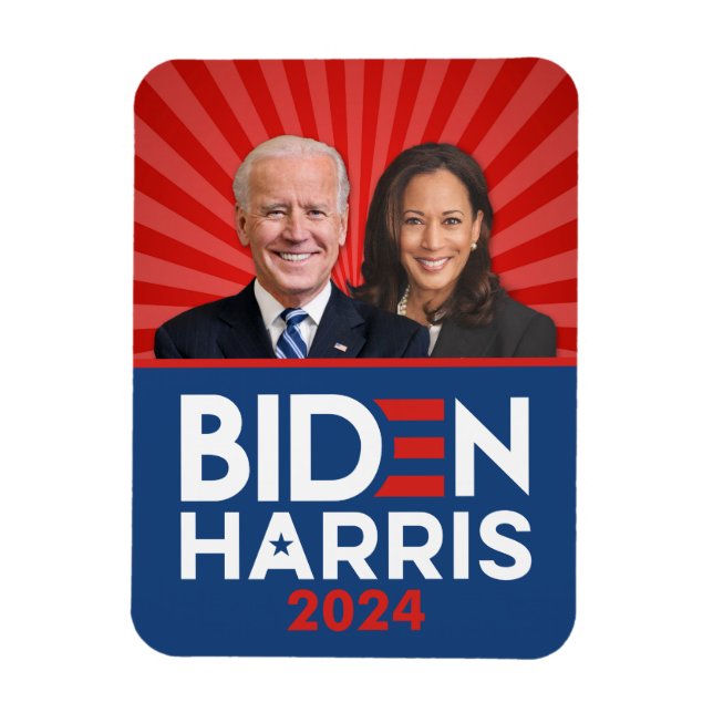 Magnet Flexible Biden Harris Photo - 2024 étoile - Bleu Bleu Blanc (Vertical)