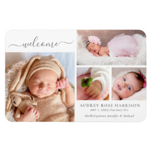 Magnet Flexible Bienvenue Baby Girl Photo Collage Faire-part de na
