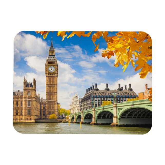 Magnet Flexible Big Ben Avec Feuilles D'Automne, Londres (Horizontal)