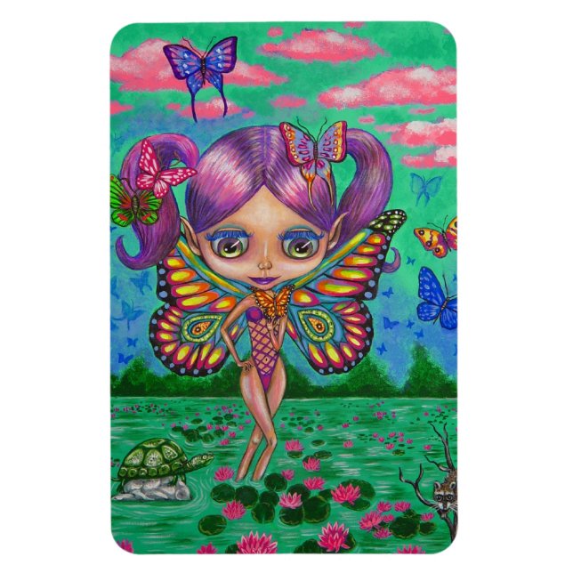 Magnet Flexible Big Eye Butterfly Fairy Purple Hair Turtle Raccoon (Vertical)