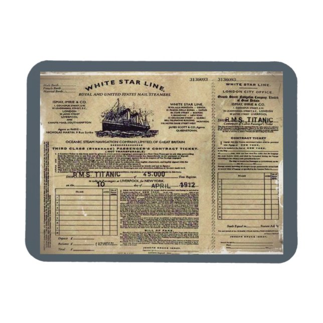 Magnet Flexible Billet RMS Titanic 1912 (Horizontal)