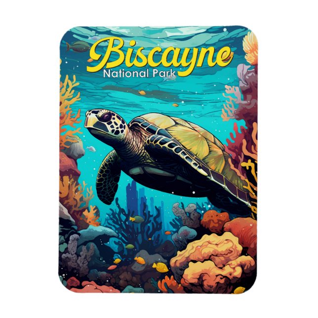 Magnet Flexible Biscayne National Park Turtle Illustration Retro (Vertical)
