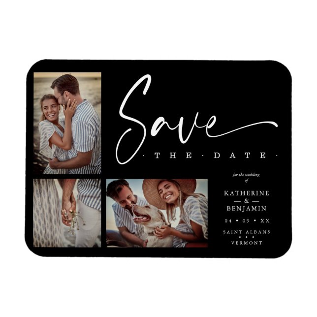 Magnet Flexible Black Chic Trendy Collage Mariage Covid19 3 Photos (Horizontal)