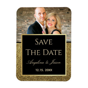 Magnet Flexible Black Gold Wedding Save The Date Invite