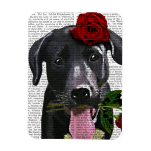 Magnet Flexible Black Labrador avec Roses 2