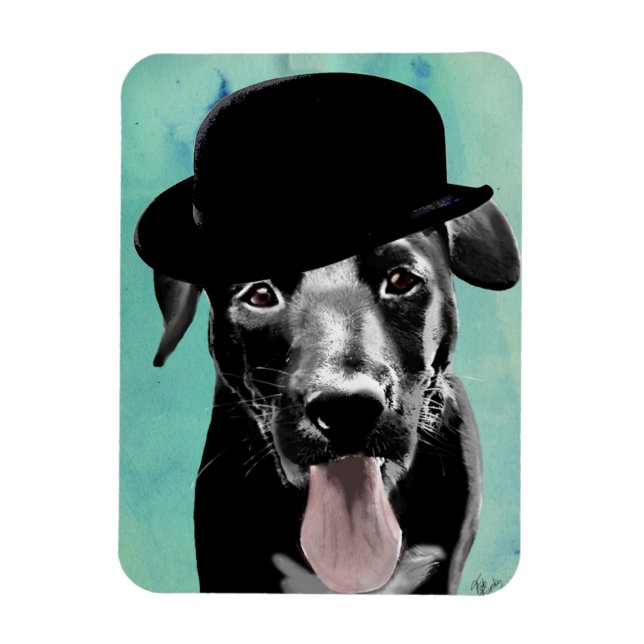 Magnet Flexible Black Labrador dans le Casquette Bowler (Vertical)